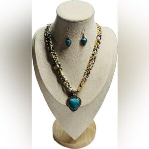 Shyanne Multicolor Beaded Necklace Set with Turquoise Pendant